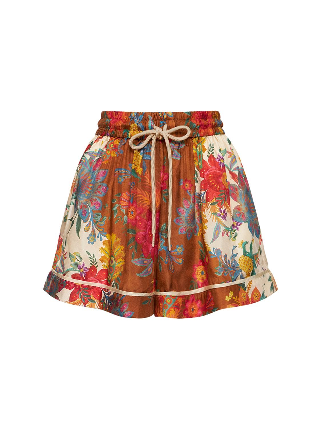 Shop Zimmermann Ginger Printed Relaxed Fit Silk Shorts In Multicolor
