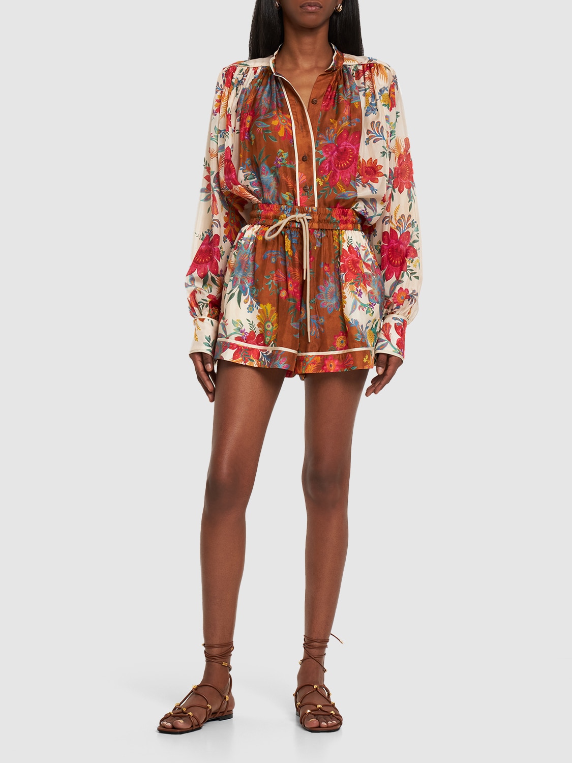 Shop Zimmermann Ginger Printed Relaxed Fit Silk Shorts In Multicolor