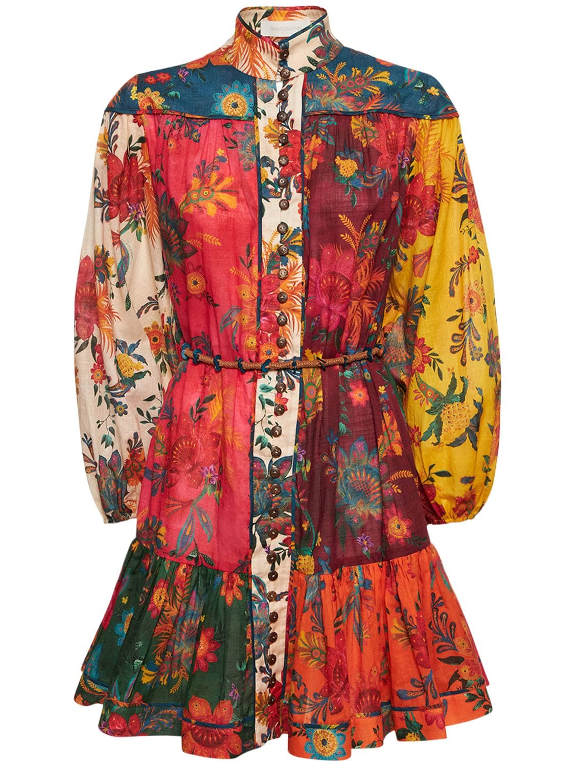 Shop Zimmermann Ginger Lantern Printed Cotton Mini Dress In Multicolor