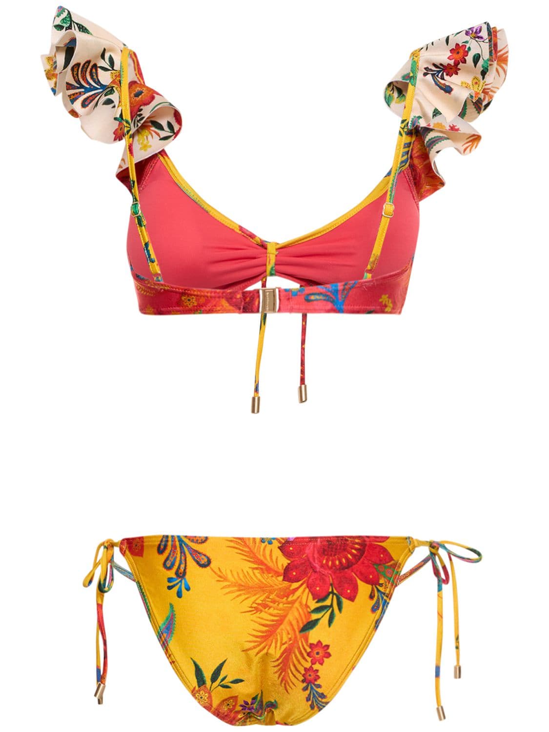 Shop Zimmermann Ginger Floral Bikini Set W/ Ruffles In Multicolor