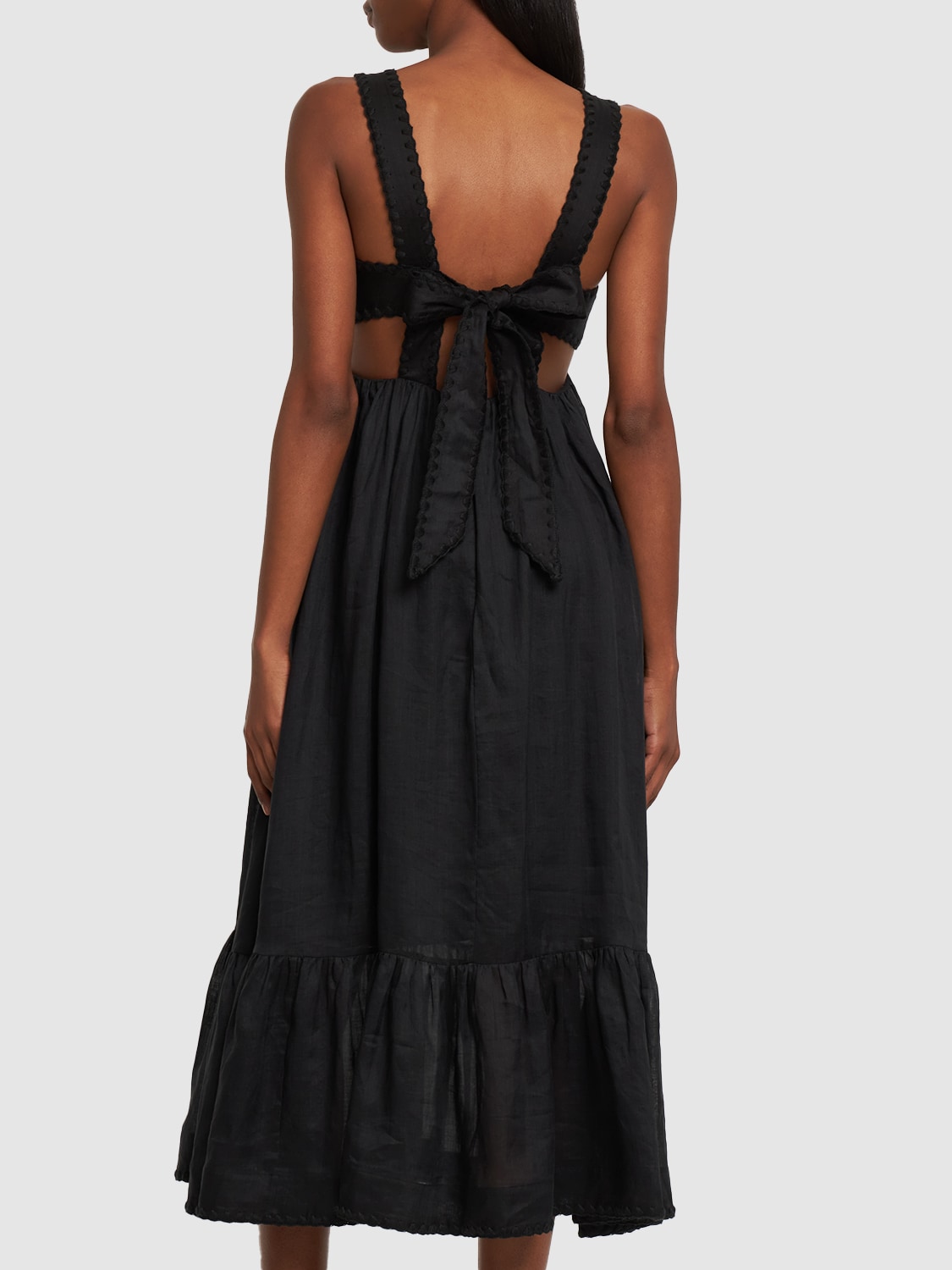 Shop Zimmermann Chintz Tiered Ramie Midi Dress In Black