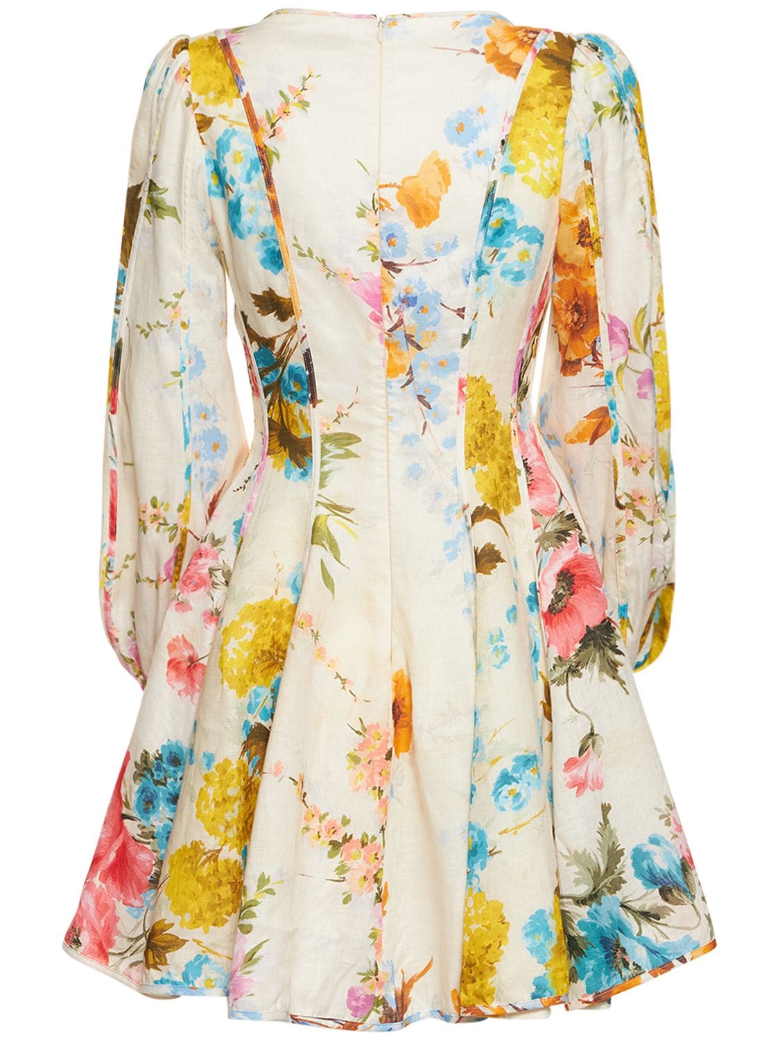 Shop Zimmermann Halcyon Floral Layered Linen Mini Dress In Multicolor