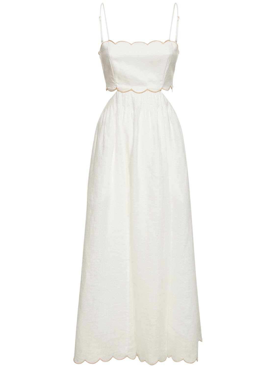 Zimmermann Devi Scallop-edge Cutout Linen-voile Midi Dress In White