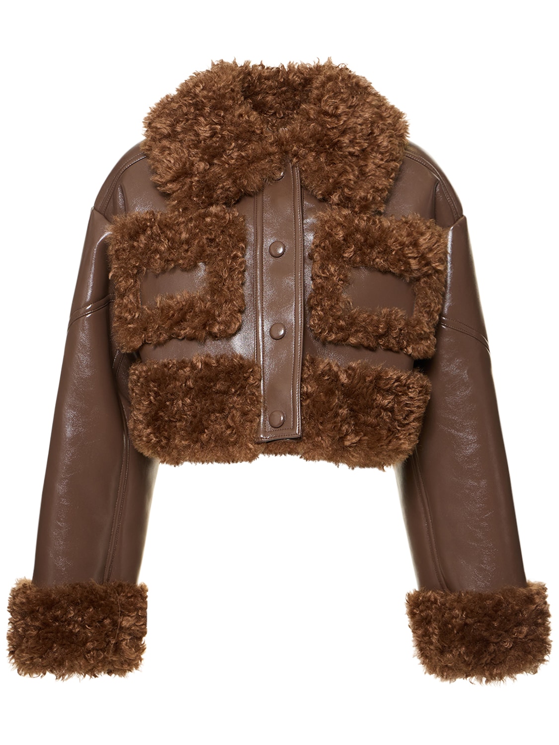 Shop Stand Studio Fleur Cropped Faux Shearling Jacket In Brown