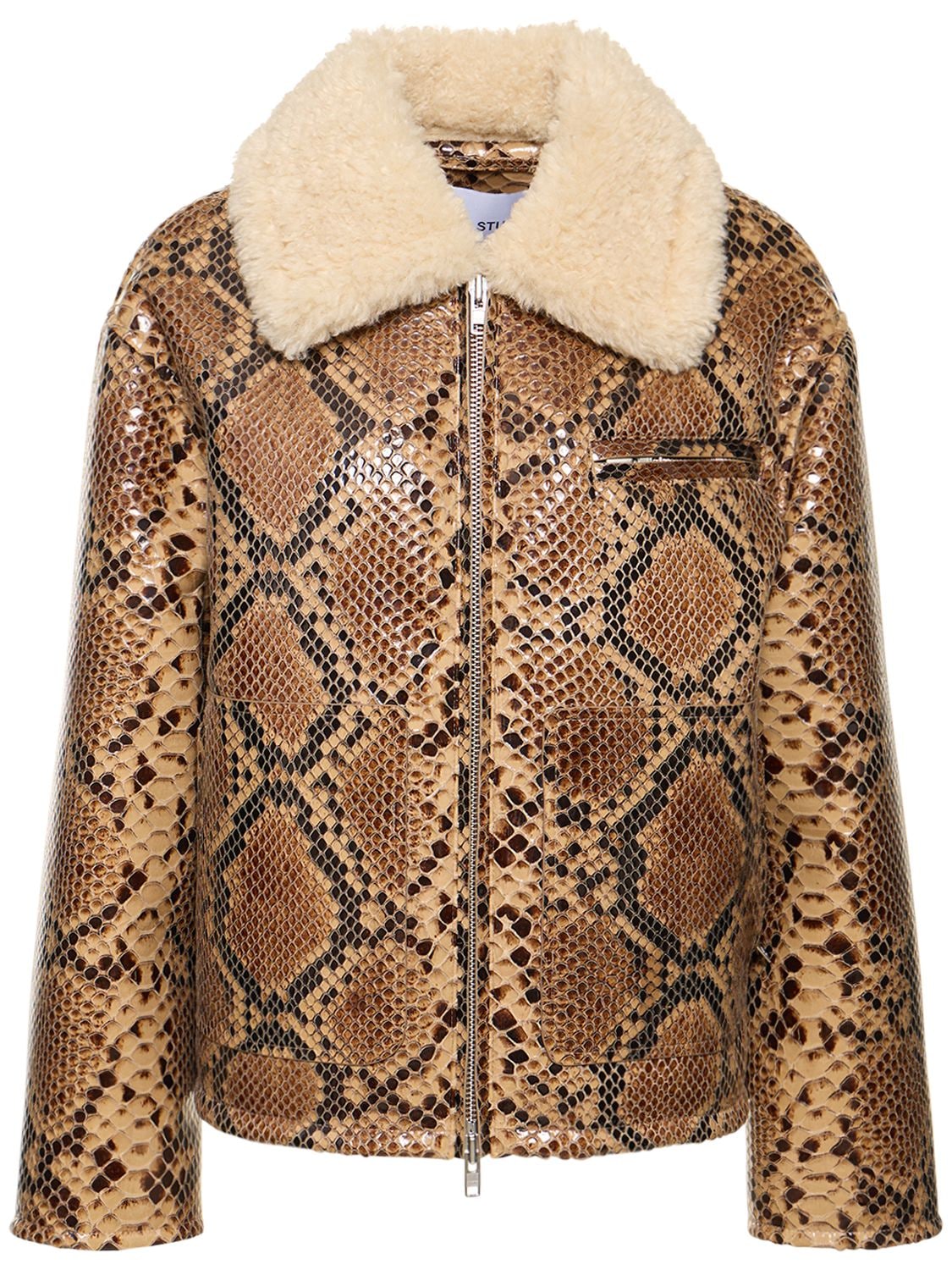 STAND STUDIO KAZ SNAKE PRINT FAUX SHEARLING JACKET