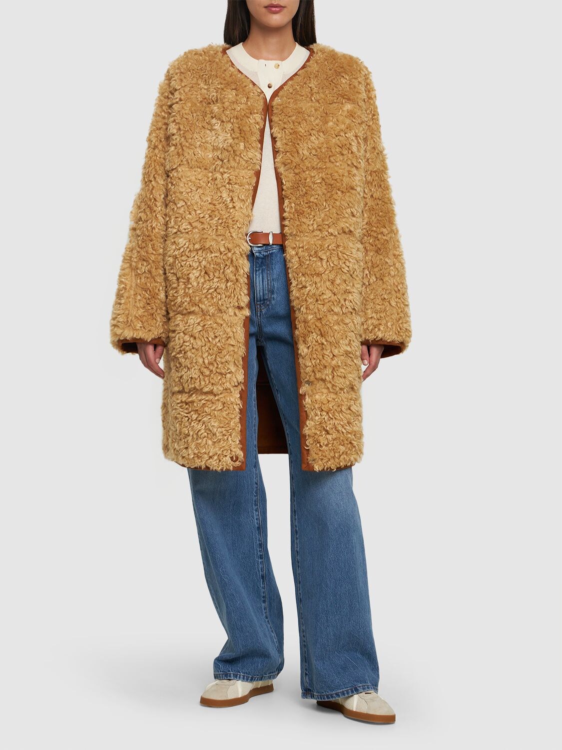 Shop Stand Studio Paola Faux Shearling Coat In Beige