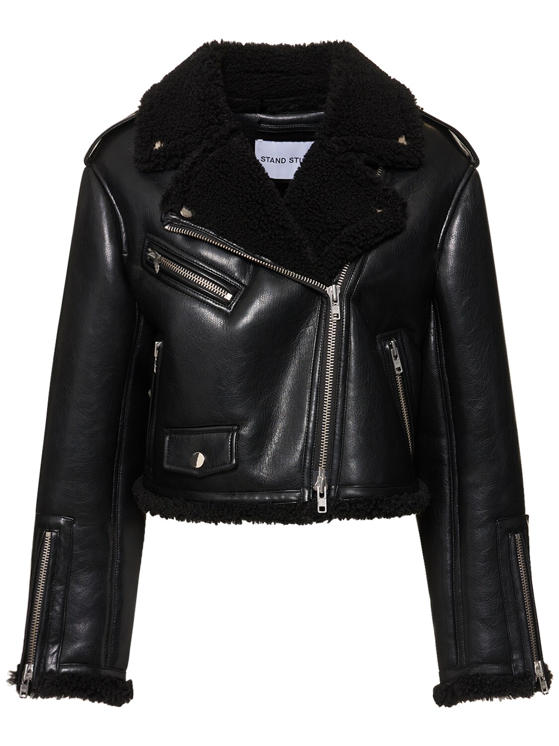Shop Stand Studio Lillia Cropped Faux Leather Jacket In Black