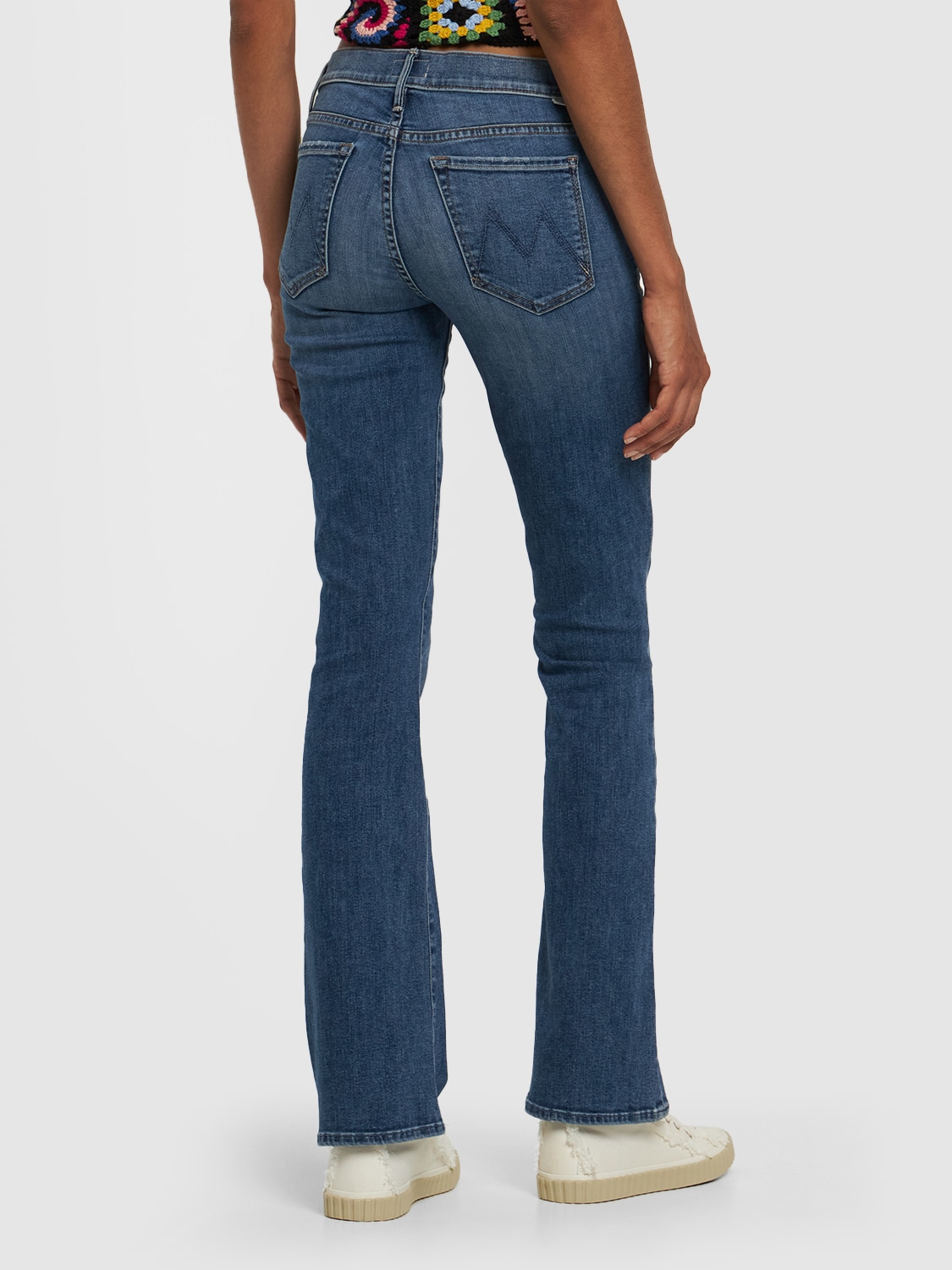 Shop Mother The Outsider Sneak Mid Rise Cotton Jeans In Blue