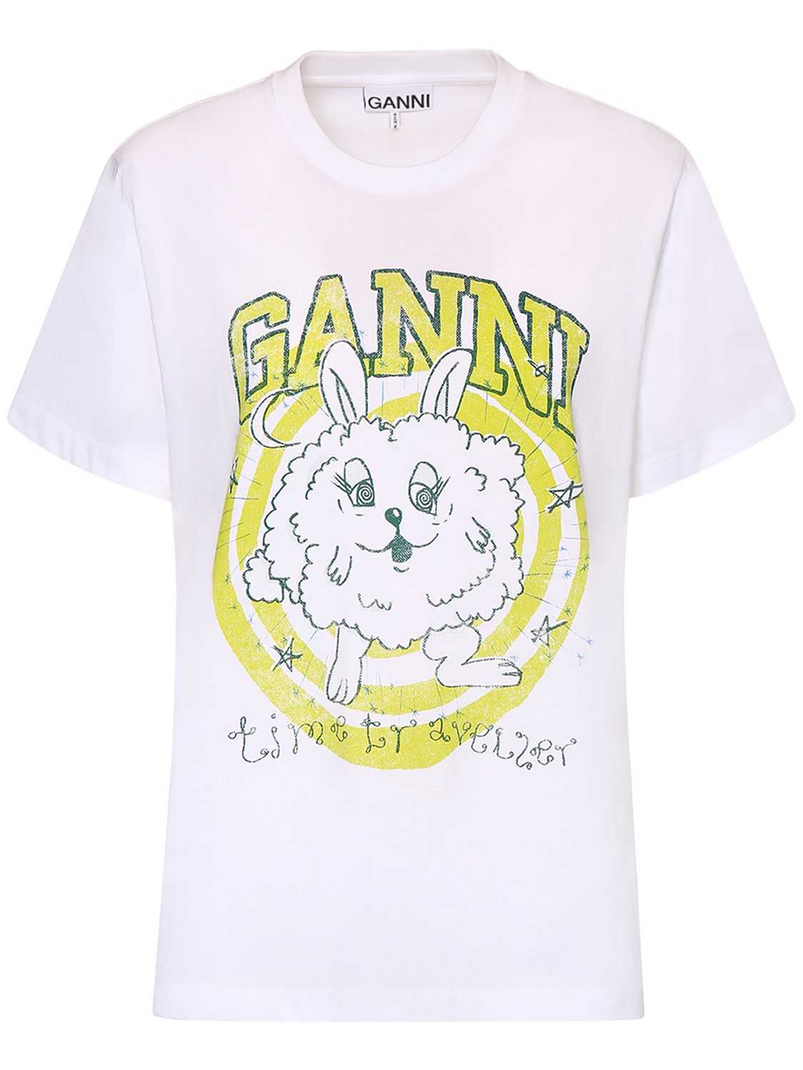 Ganni Bunny Printed Relaxed Fit Jersey T-shirt In Bright White