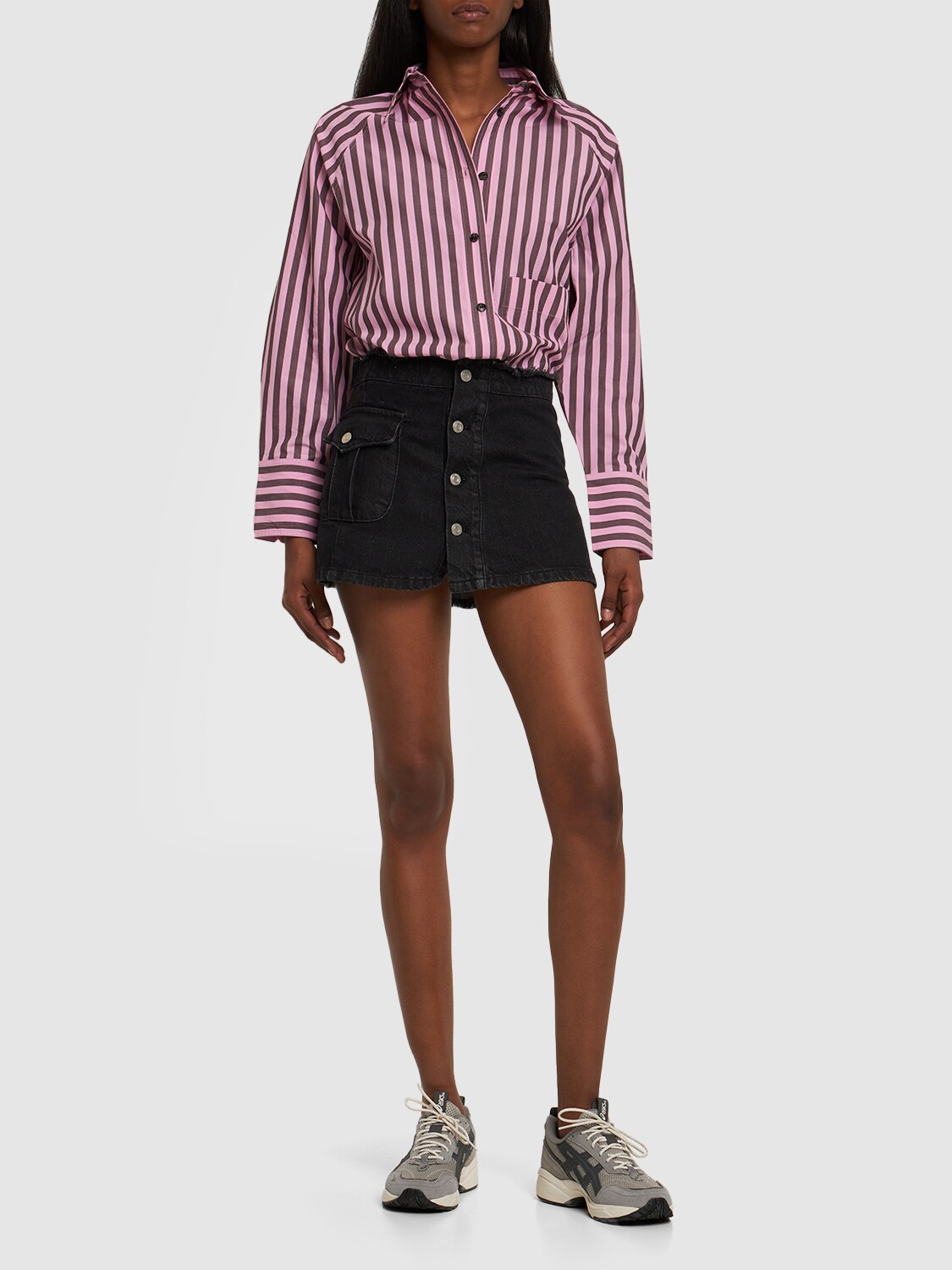 GANNI Striped Oversize Cotton Raglan Shirt