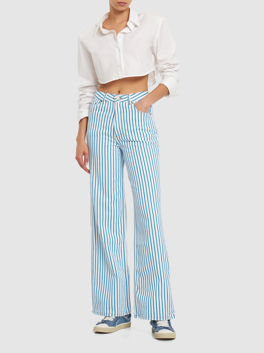 GANNI Striped Cotton Denim Jeans