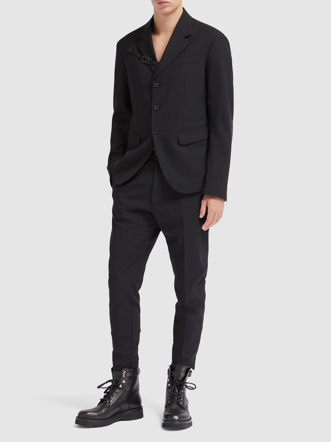 Shop Dsquared2 Double Breast Stretch Wool Blazer In Black