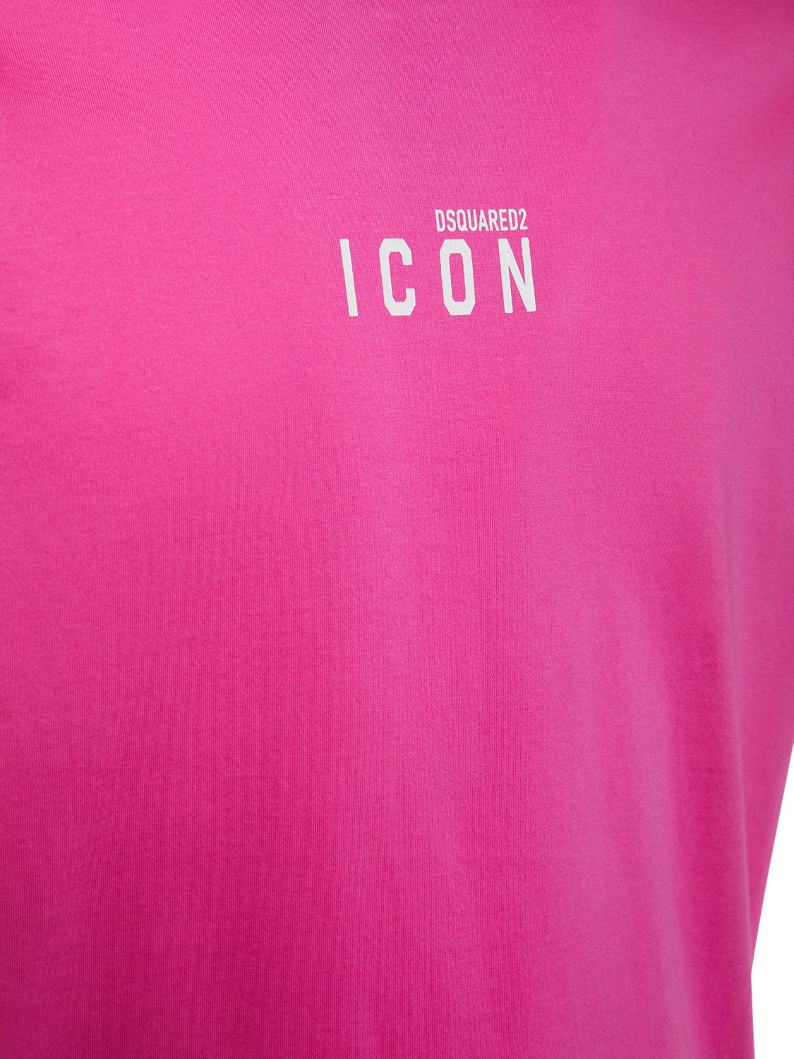 Shop Dsquared2 Printed Logo Cotton T-shirt In Fuchsia