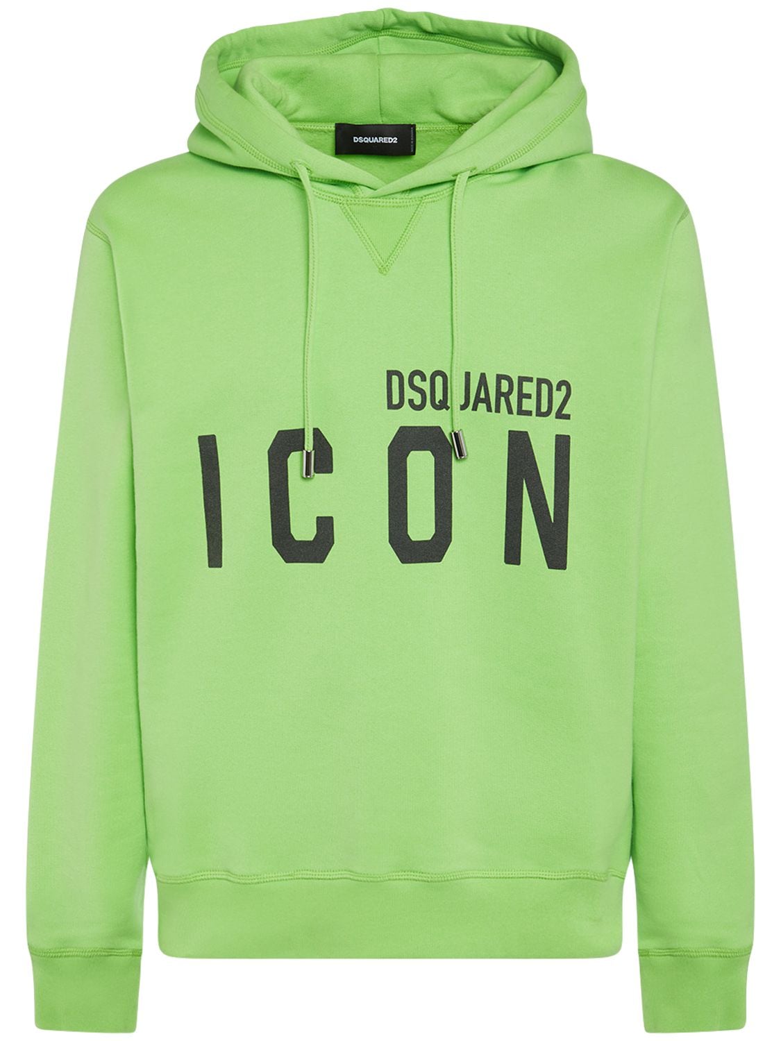 Dsquared2 Printed Logo Cotton Hooded Sweatshirt In Acid Green