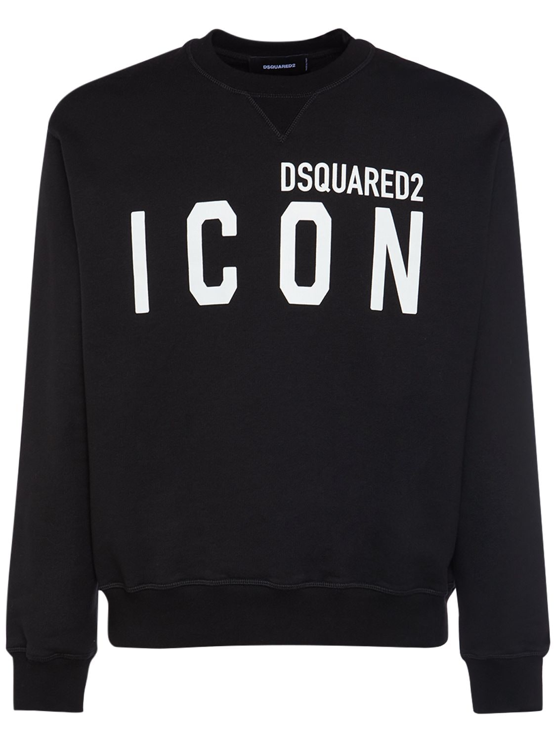 Shop Dsquared2 Printed Logo Cotton Crewneck Sweatshirt In Black,white