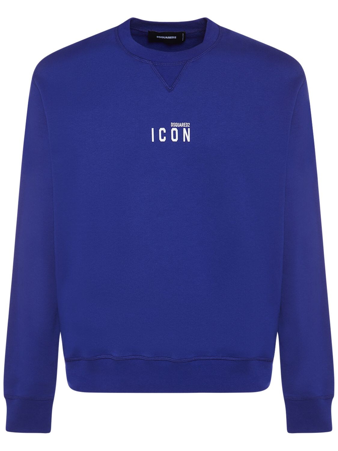 Dsquared2 Printed Logo Cotton Crewneck Sweatshirt In Electric Blue