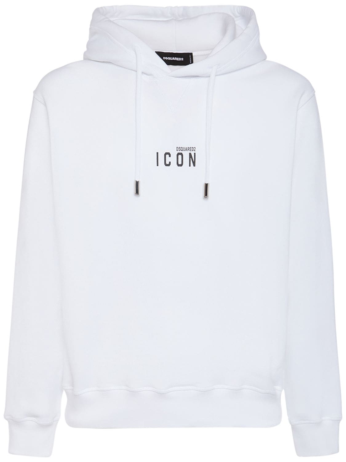 Dsquared2 Printed Logo Cotton Hooded Sweatshirt In White