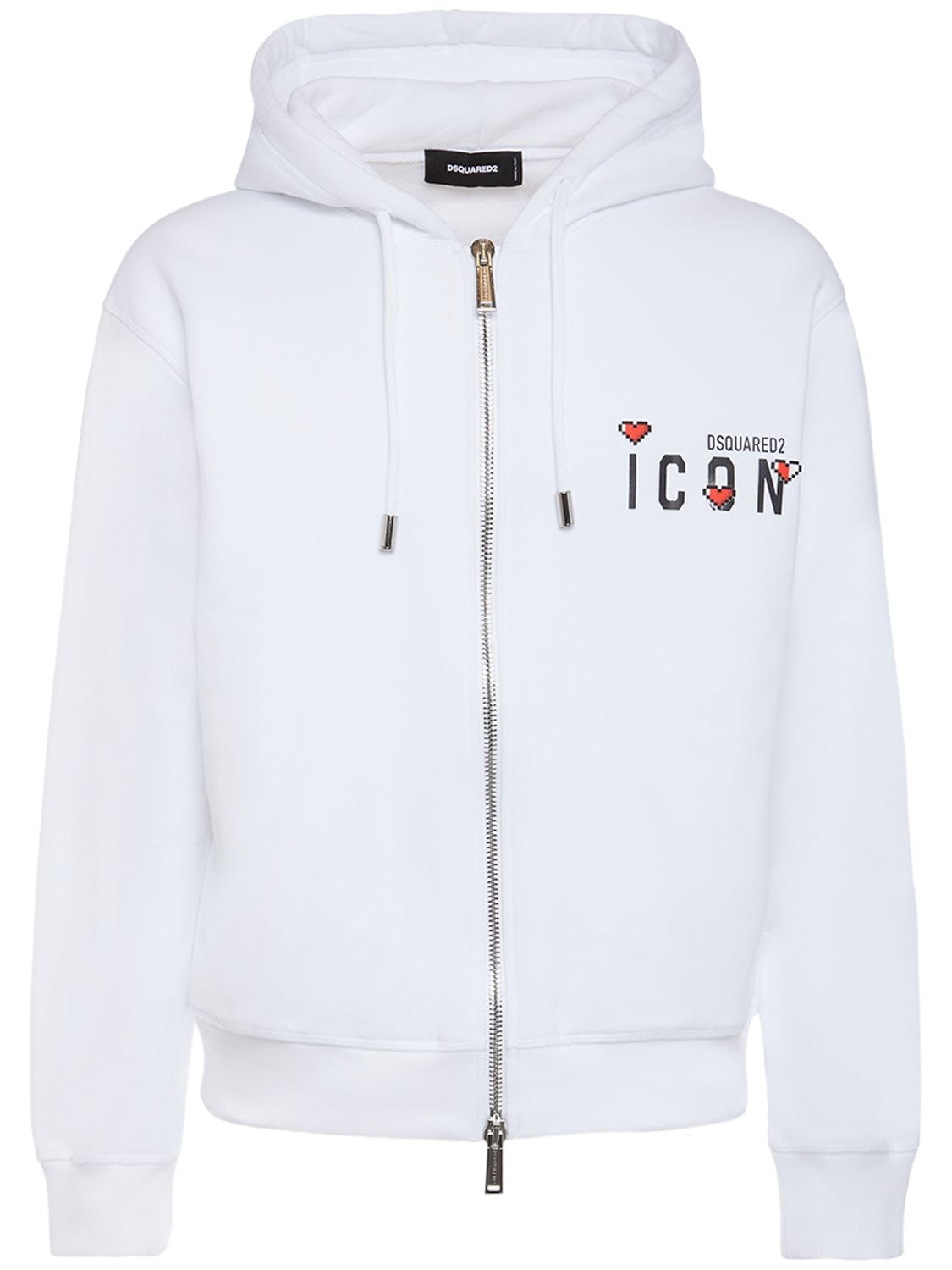 Dsquared2 Icon Heart Cool Fit Zip Hoodie In White
