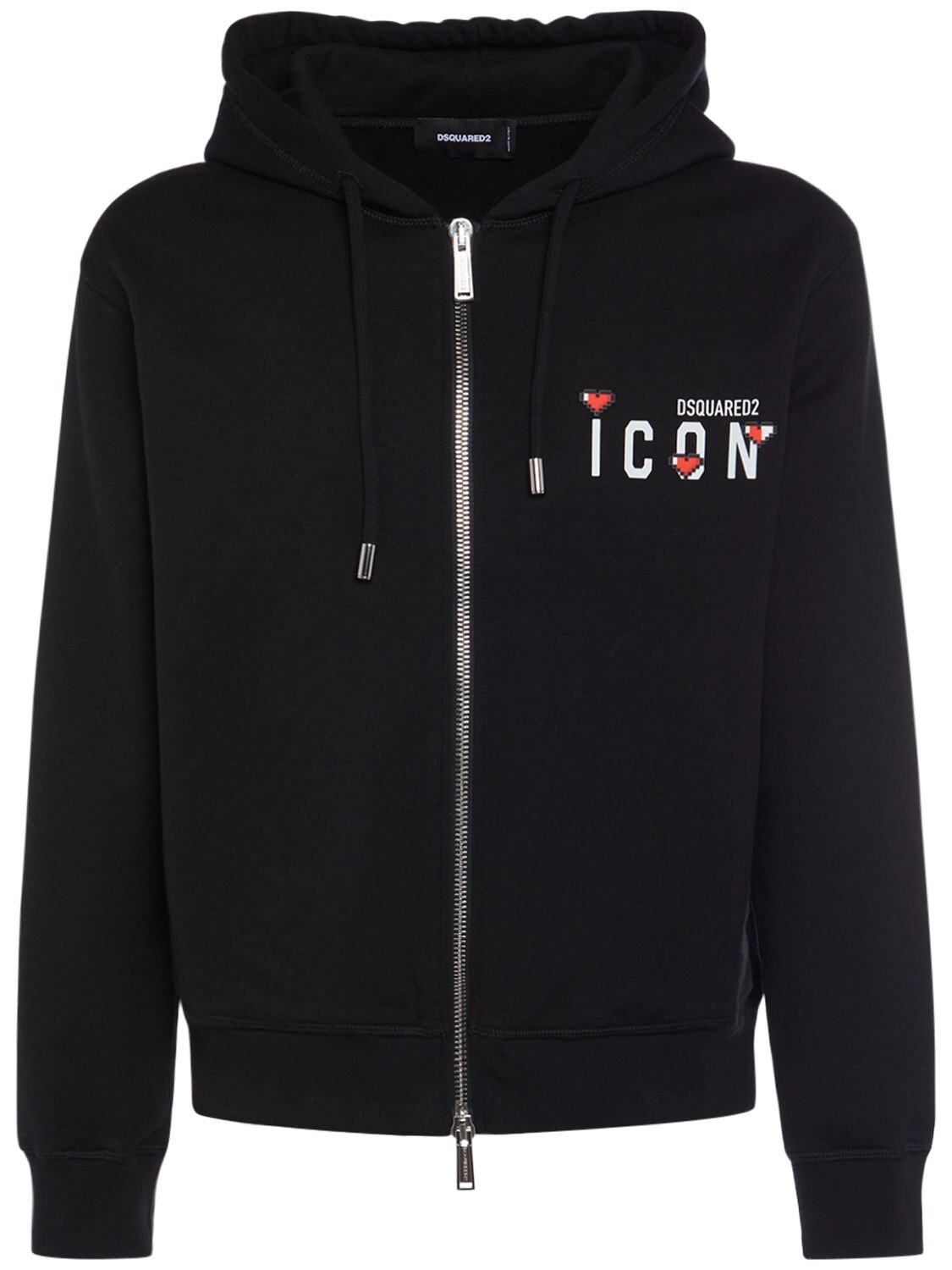 Dsquared2 Icon Heart Cool Fit Zip Hoodie In Black