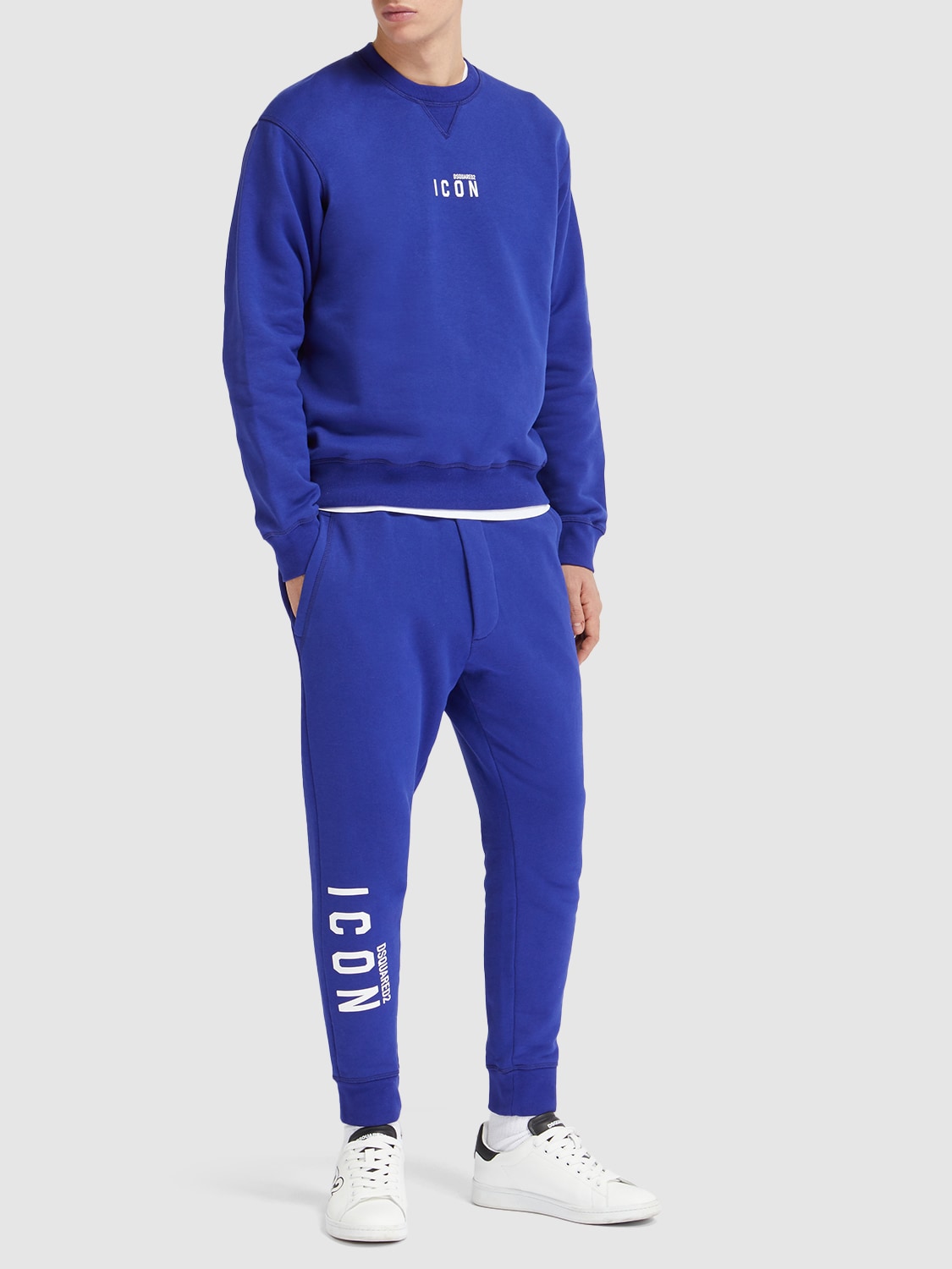 Shop Dsquared2 Icon Printed Cotton Ski Pants In Electric Blue