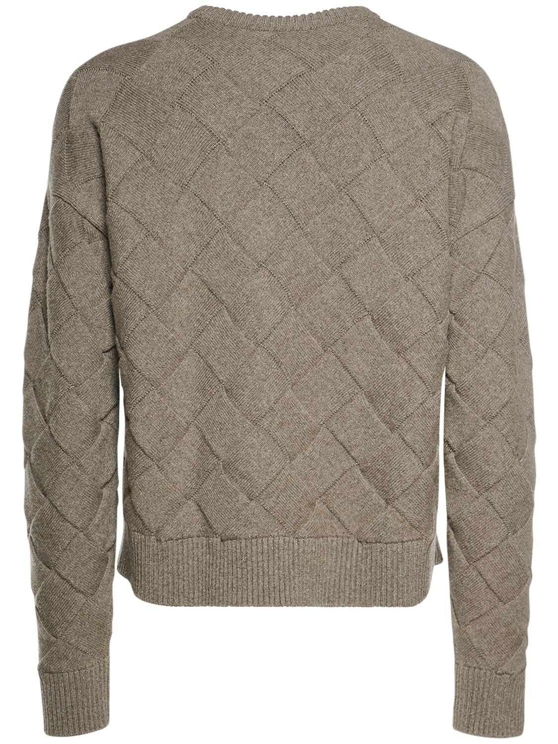 Shop Bottega Veneta 3d Intreccio Crewneck Wool Sweater In Riverbed