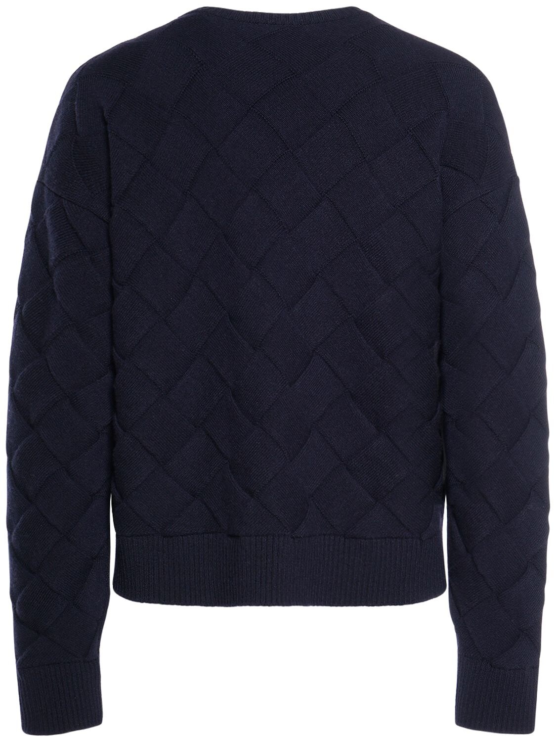 Shop Bottega Veneta 3d Intreccio Crewneck Wool Sweater In Navy