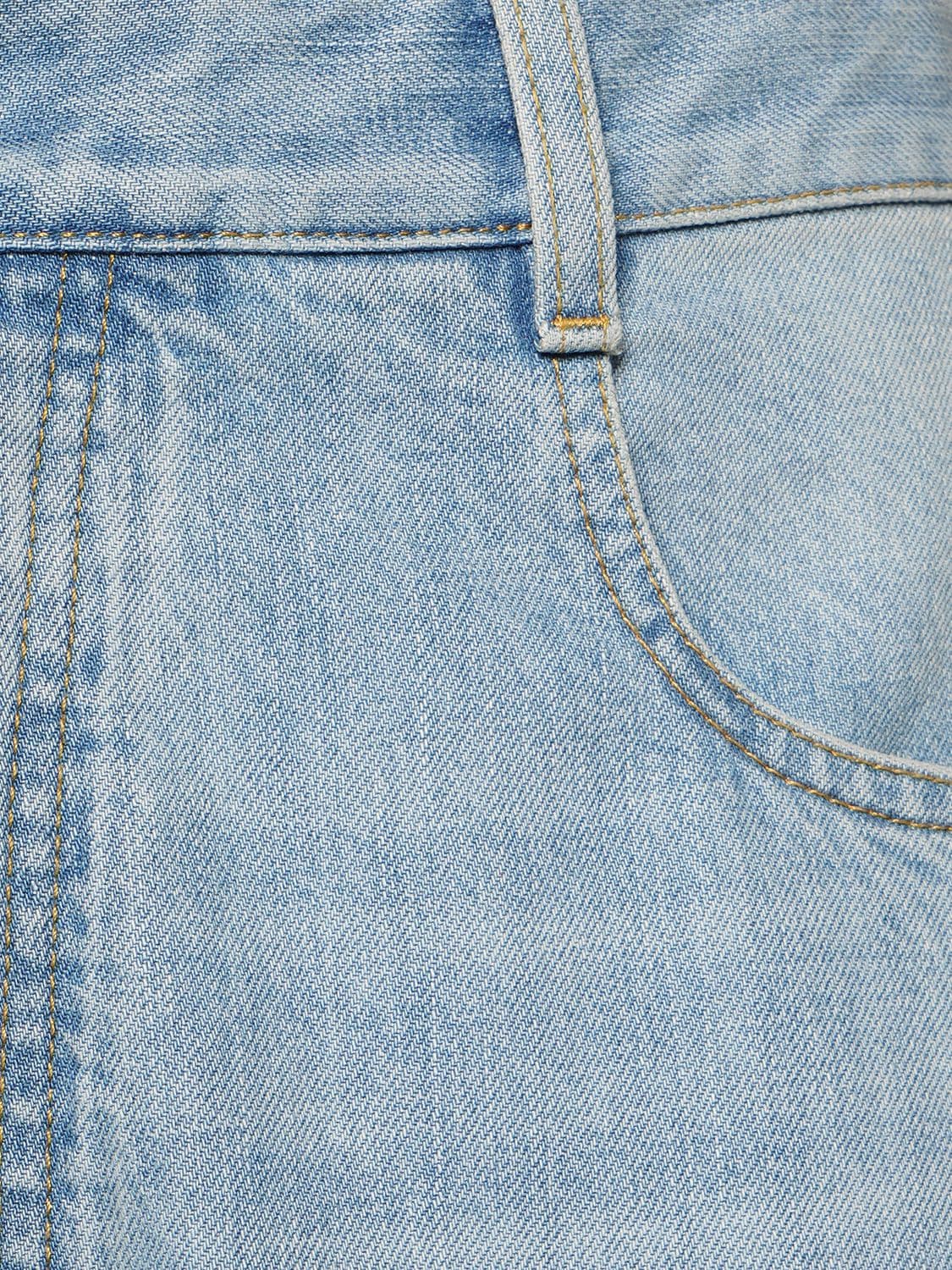 Shop Bottega Veneta Vintage Cotton Denim Wide Leg Jeans In Mid Blue