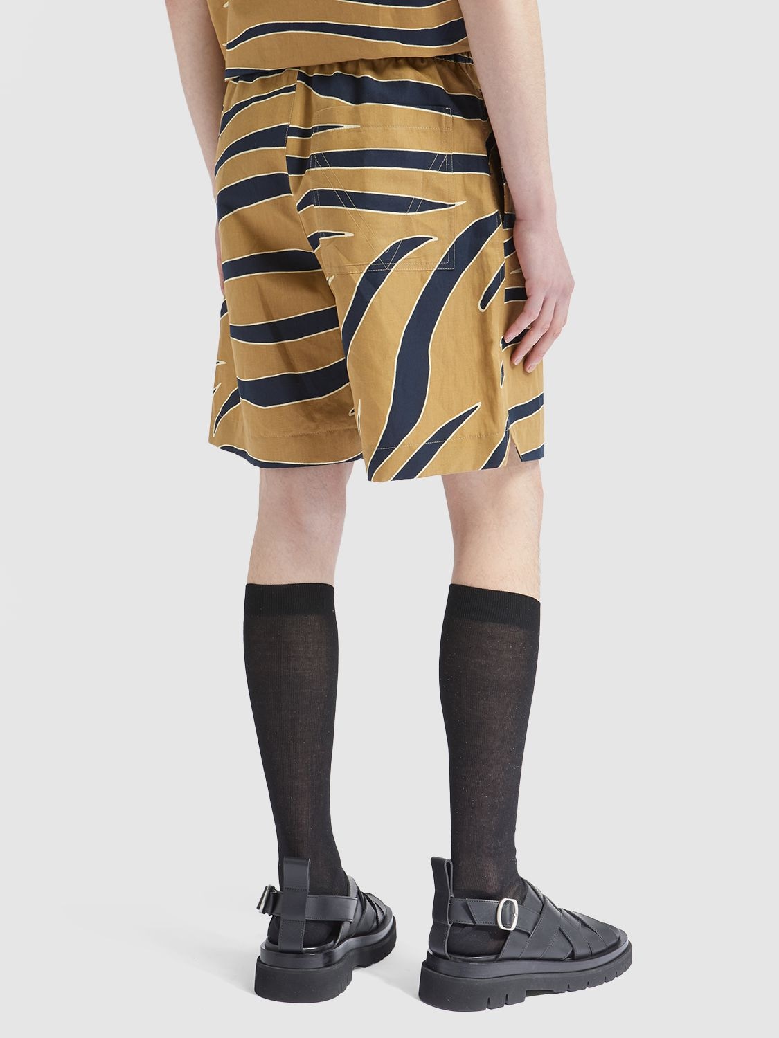 Shop Bottega Veneta Animal Print Cotton & Linen Shorts In Sesame,multi