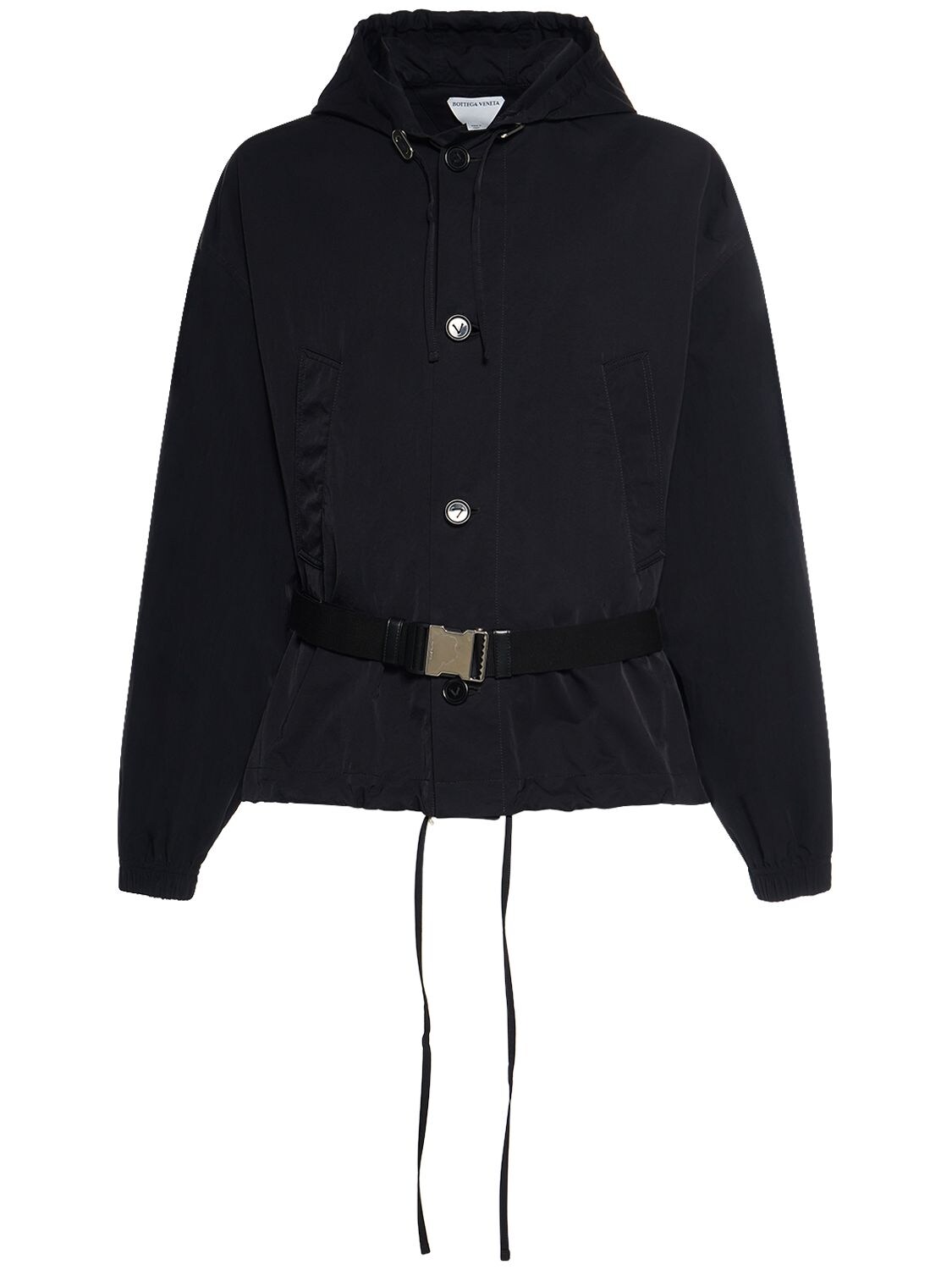 Shop Bottega Veneta Packable Tech Nylon Hooded Jacket In Black