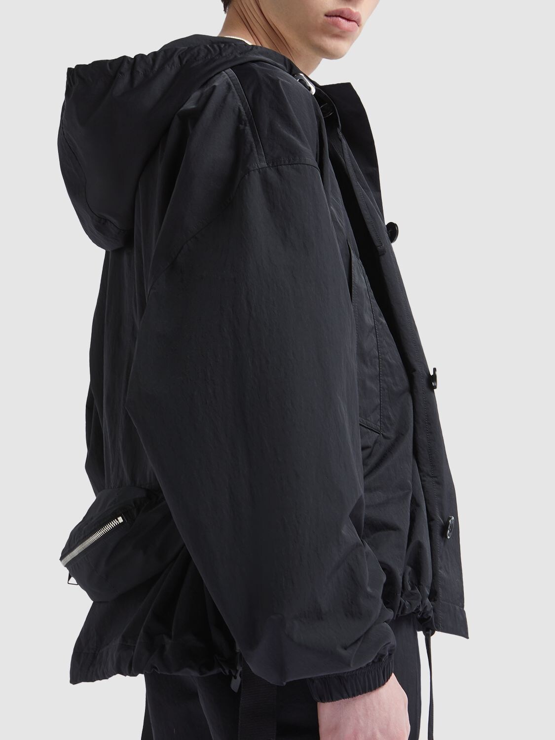 Shop Bottega Veneta Packable Tech Nylon Hooded Jacket In Black