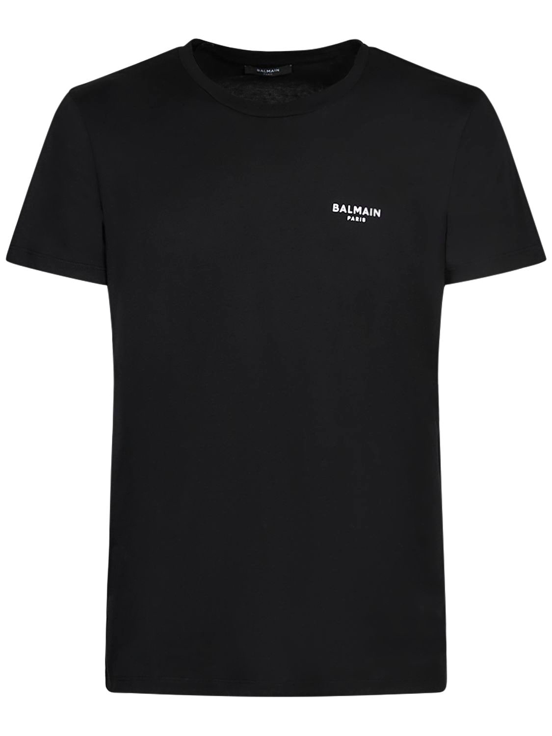 Balmain Flocked Logo Organic Cotton T-shirt In Black,white