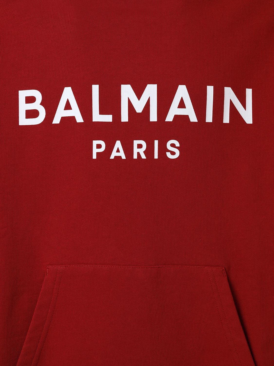 Shop Balmain Logo Printed Cotton Hoodie In Bordeaux