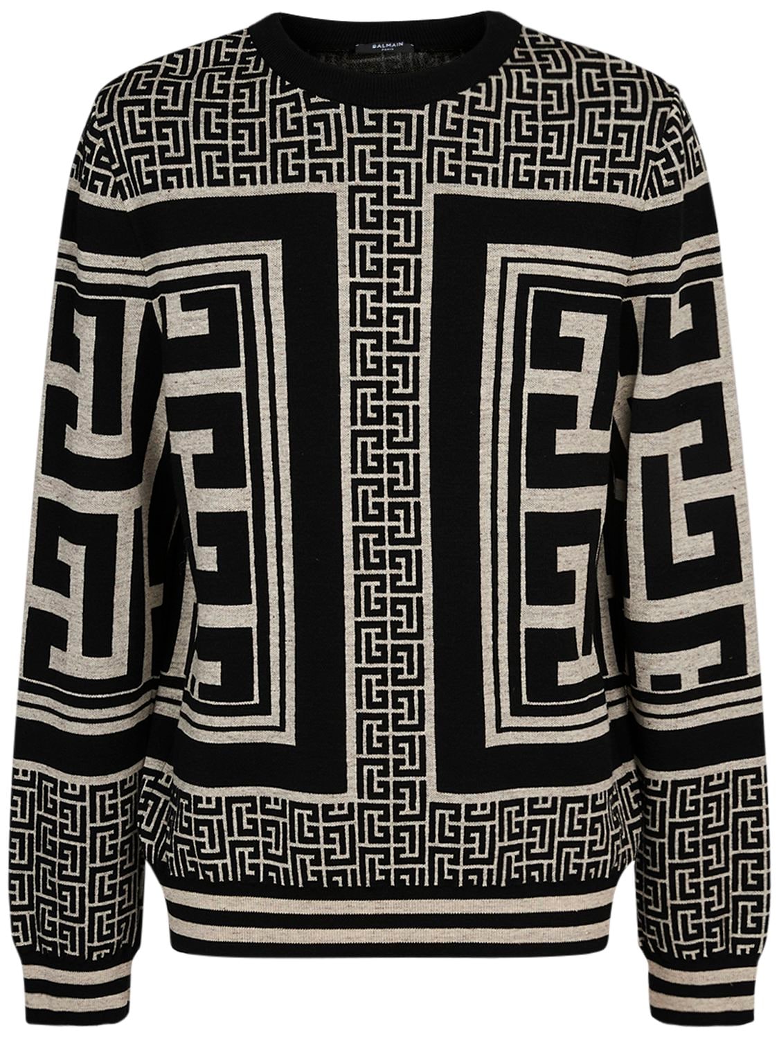 Balmain Men's Maxi Monogram Wool-linen Hoodie In Multicolor