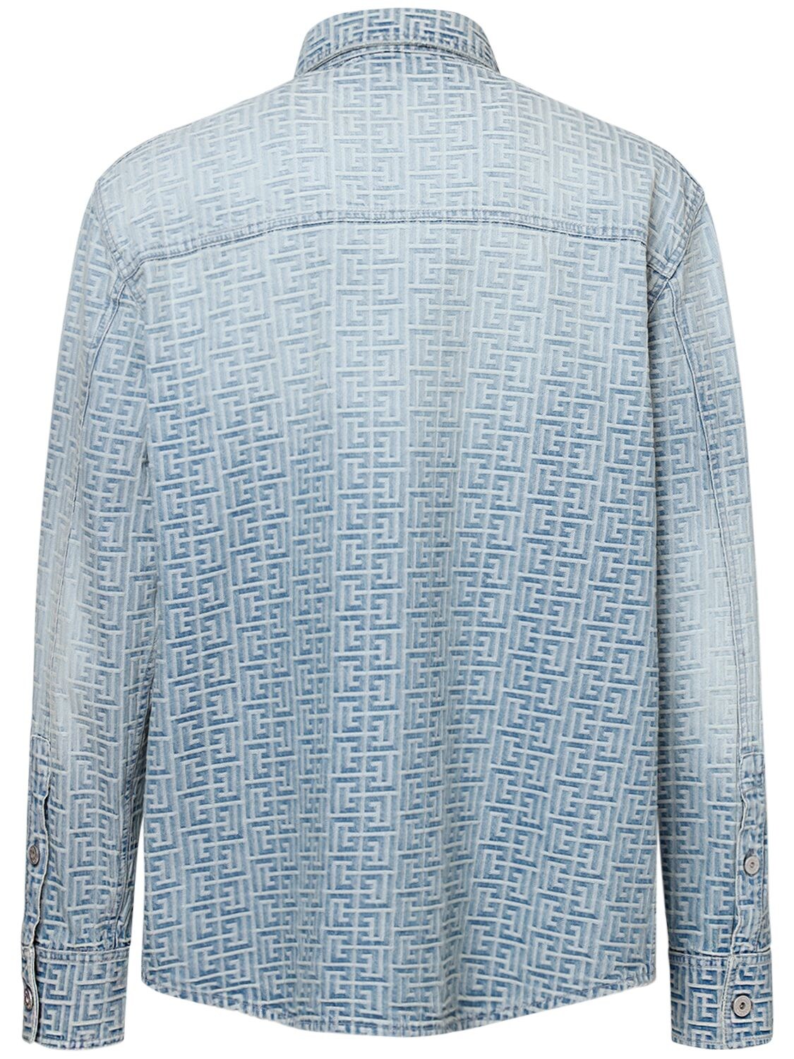 Shop Balmain Monogram Jacquard Cotton Denim Shirt In Blue