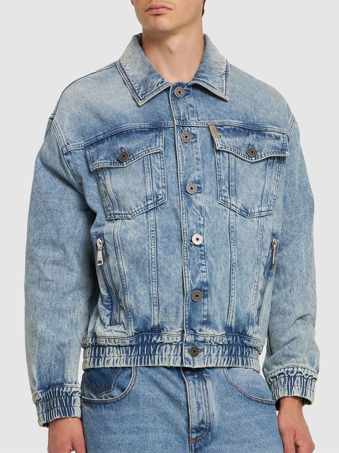 Balmain Men's Monogram Denim Jacket - Bleu Jean - Size 46