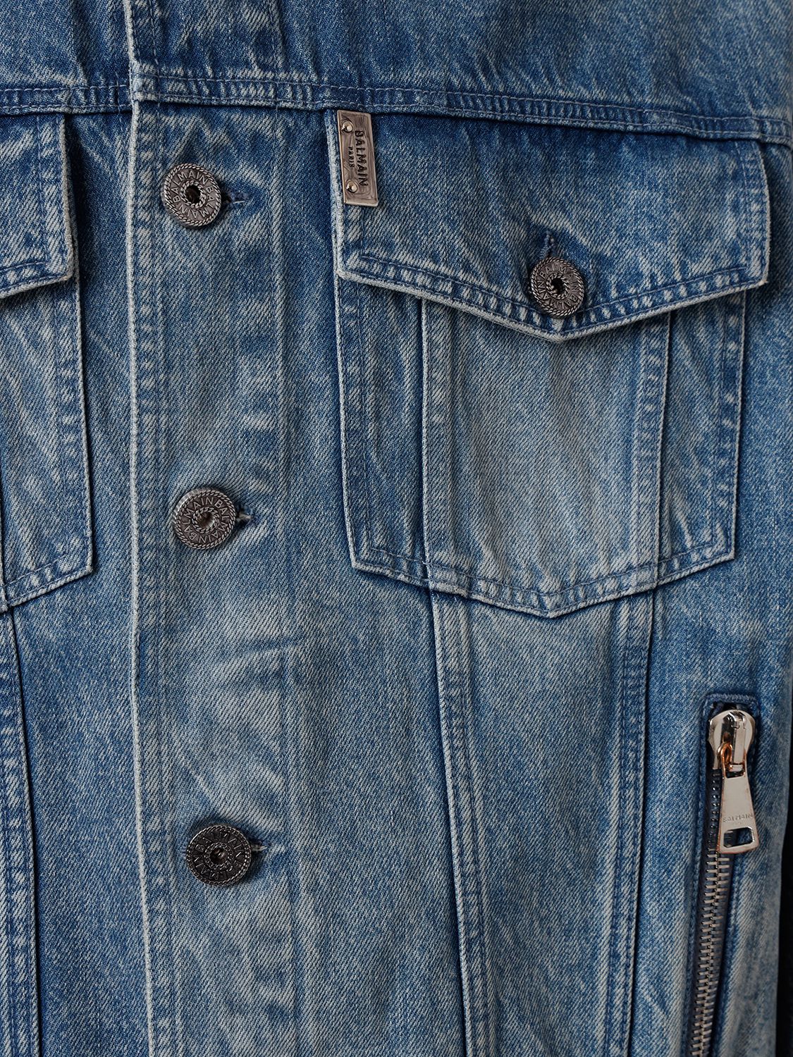 Shop Balmain 70s Logo Cotton Denim Jacket In Blue