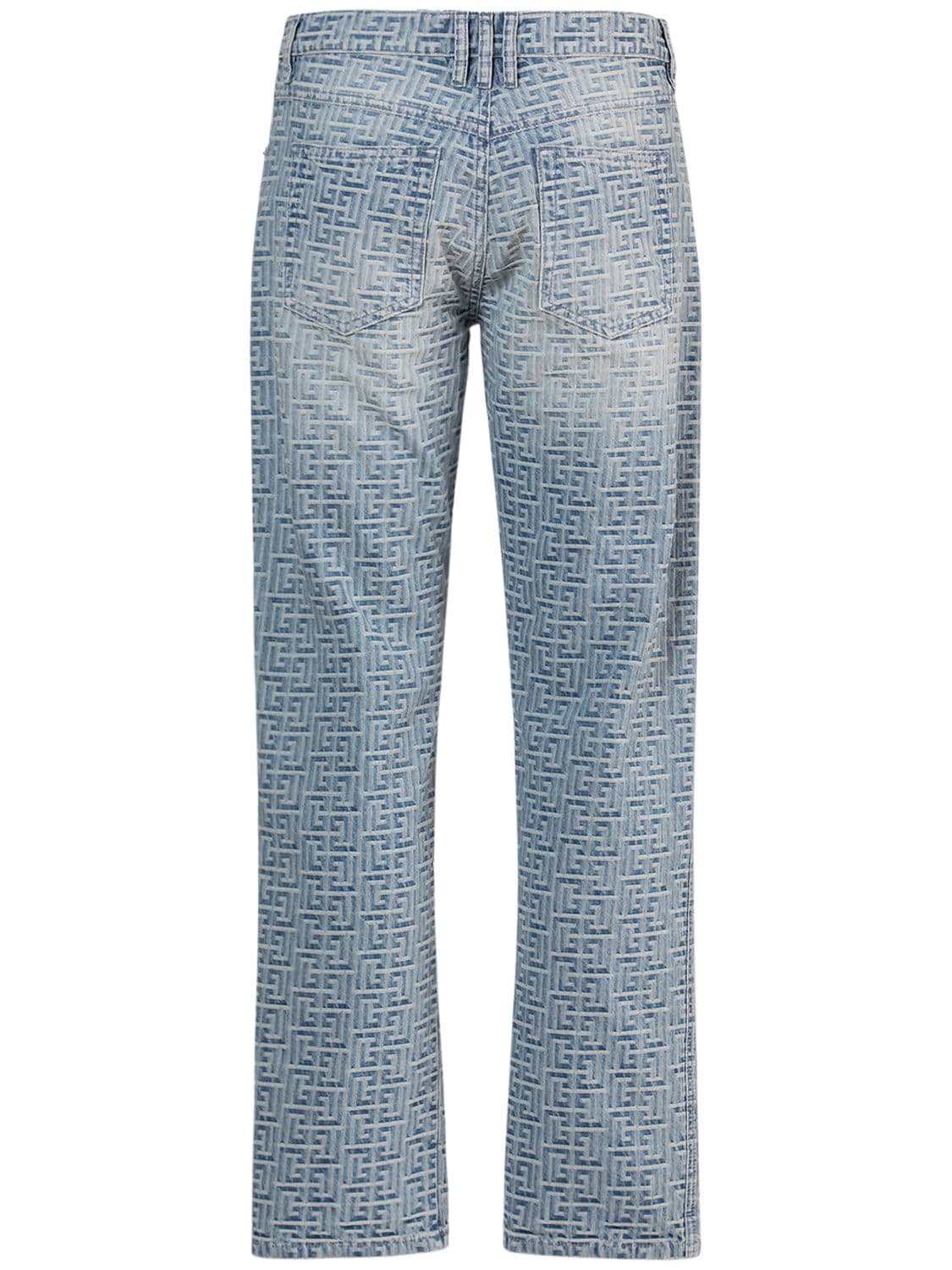 Shop Balmain Monogram Jacquard Straight Denim Jeans In Blue