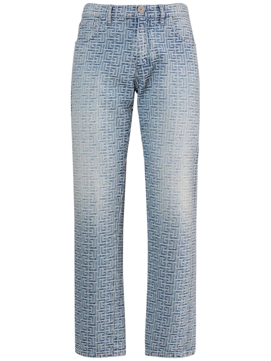 Shop Balmain Monogram Jacquard Straight Denim Jeans In Blue