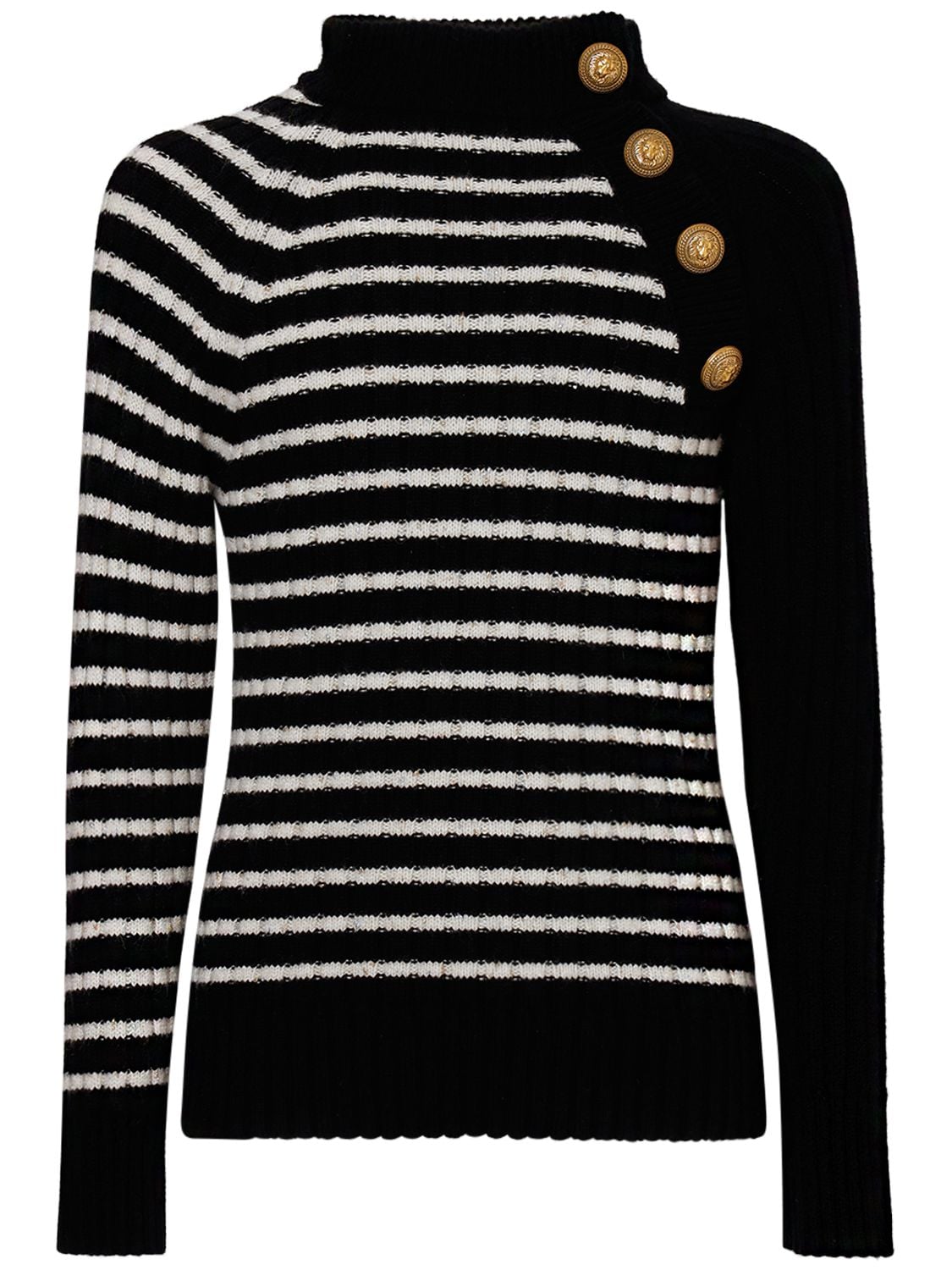 BALMAIN STRIPED CASHMERE & LUREX SWEATER