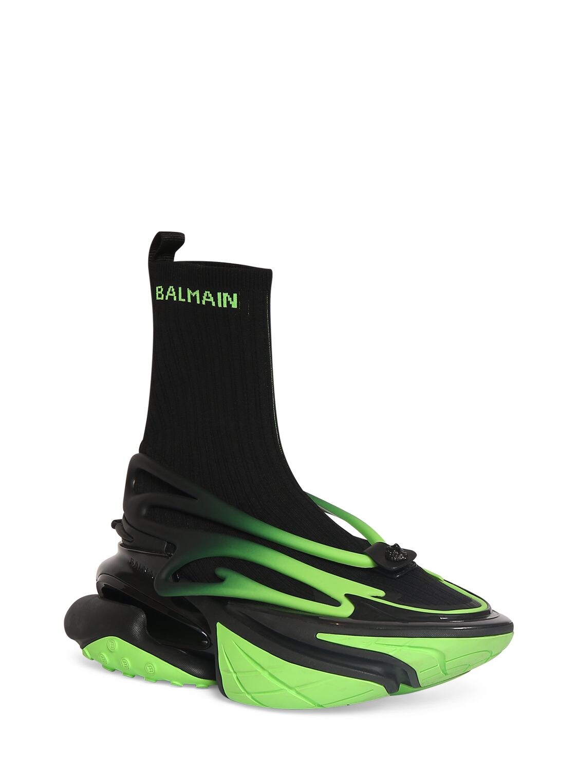 Shop Balmain Unicorn High Top Sneakers In Black,green