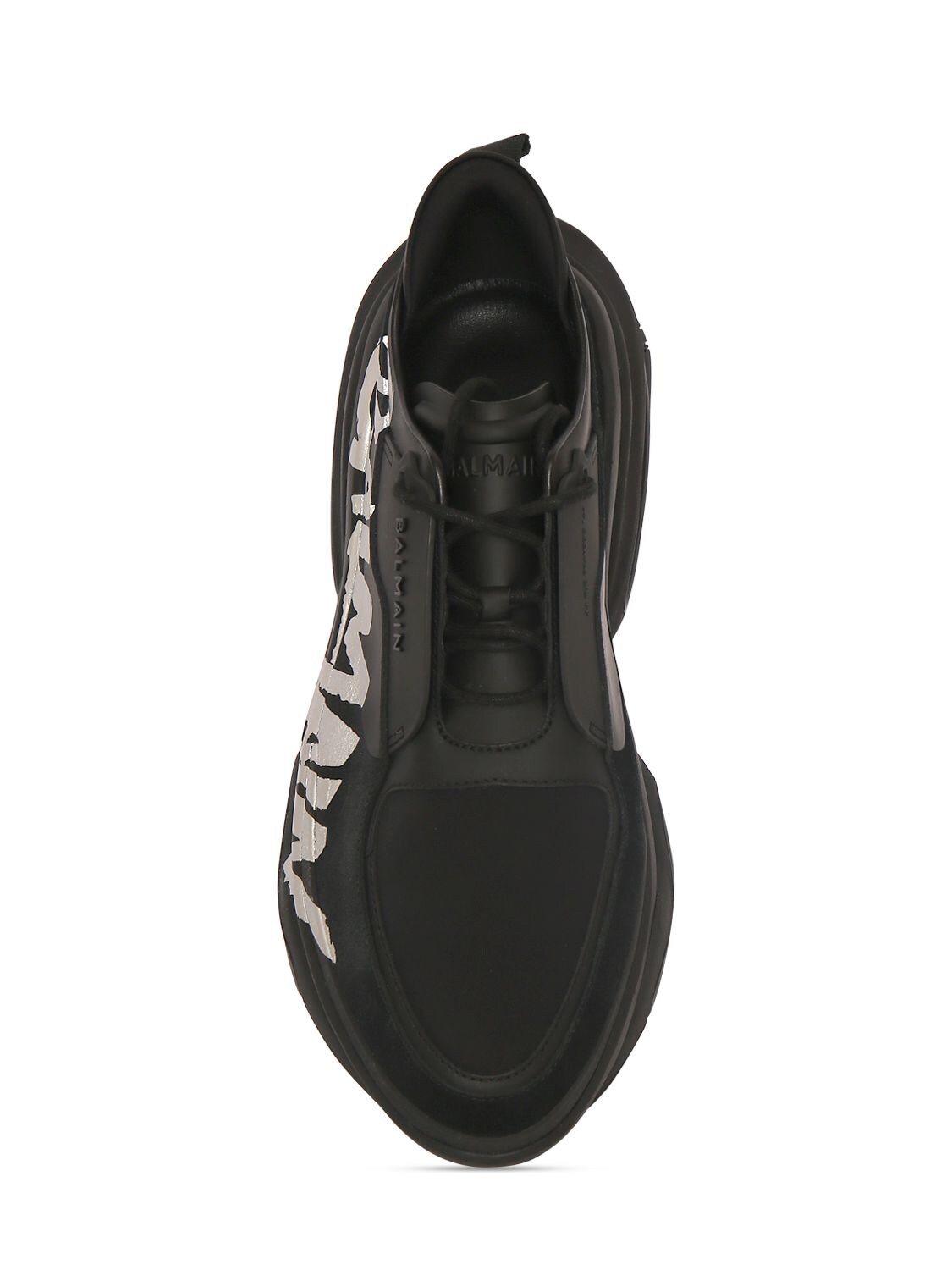 Shop Balmain B Bold Low Rubberized Leather Sneakers In Black,silver