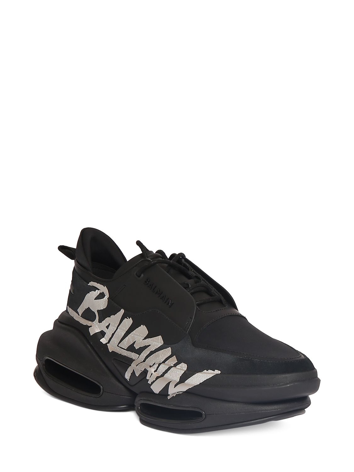 Shop Balmain B Bold Low Rubberized Leather Sneakers In Black,silver