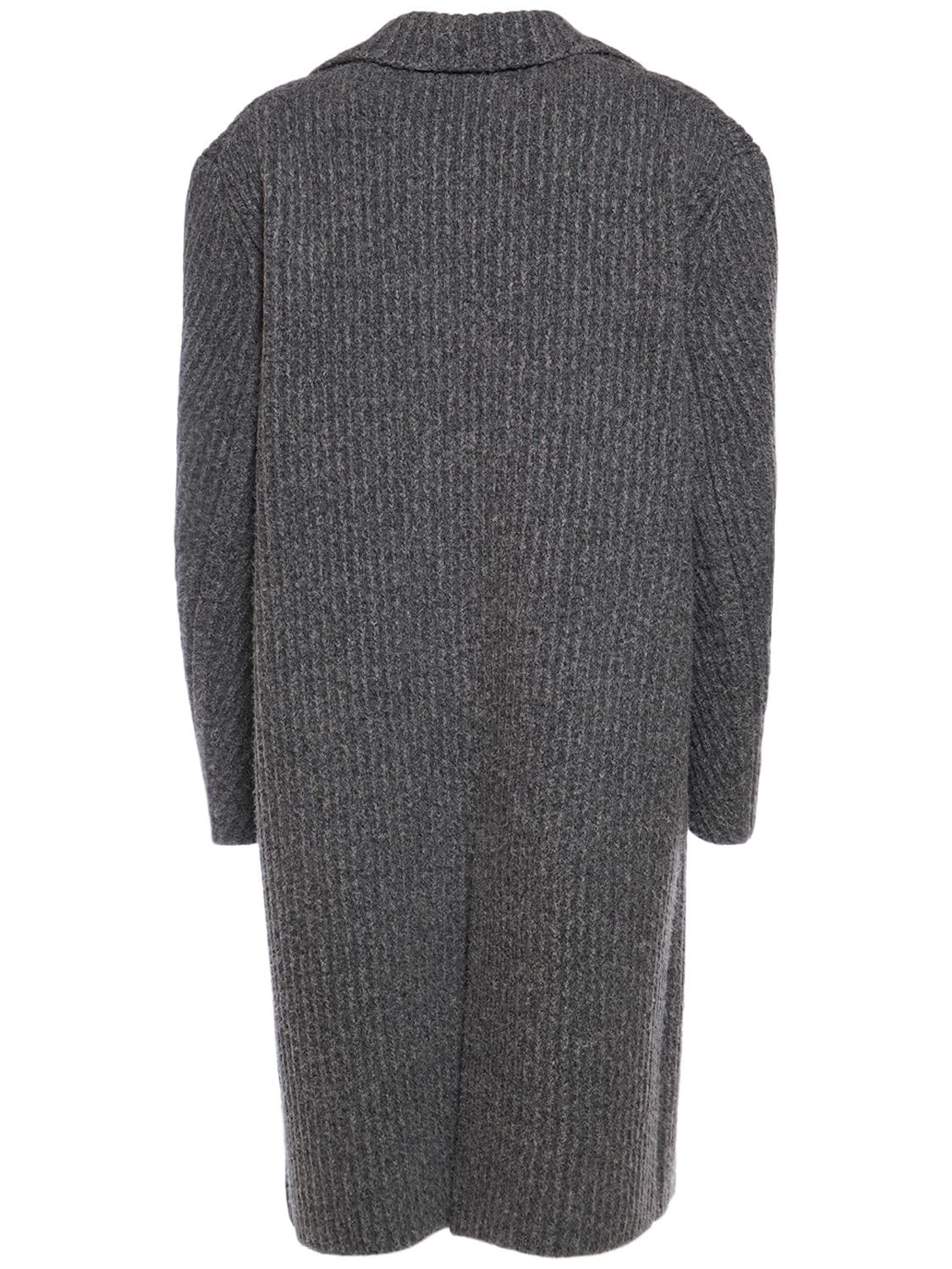 Shop Bottega Veneta Felted Wool Knitted Coat In Heather Grey