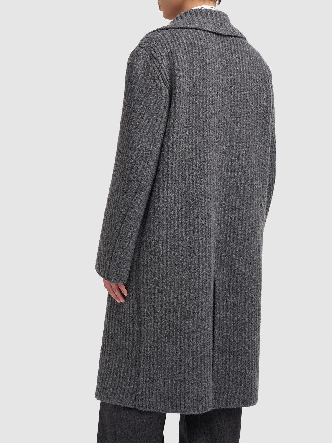 Shop Bottega Veneta Felted Wool Knitted Coat In Heather Grey
