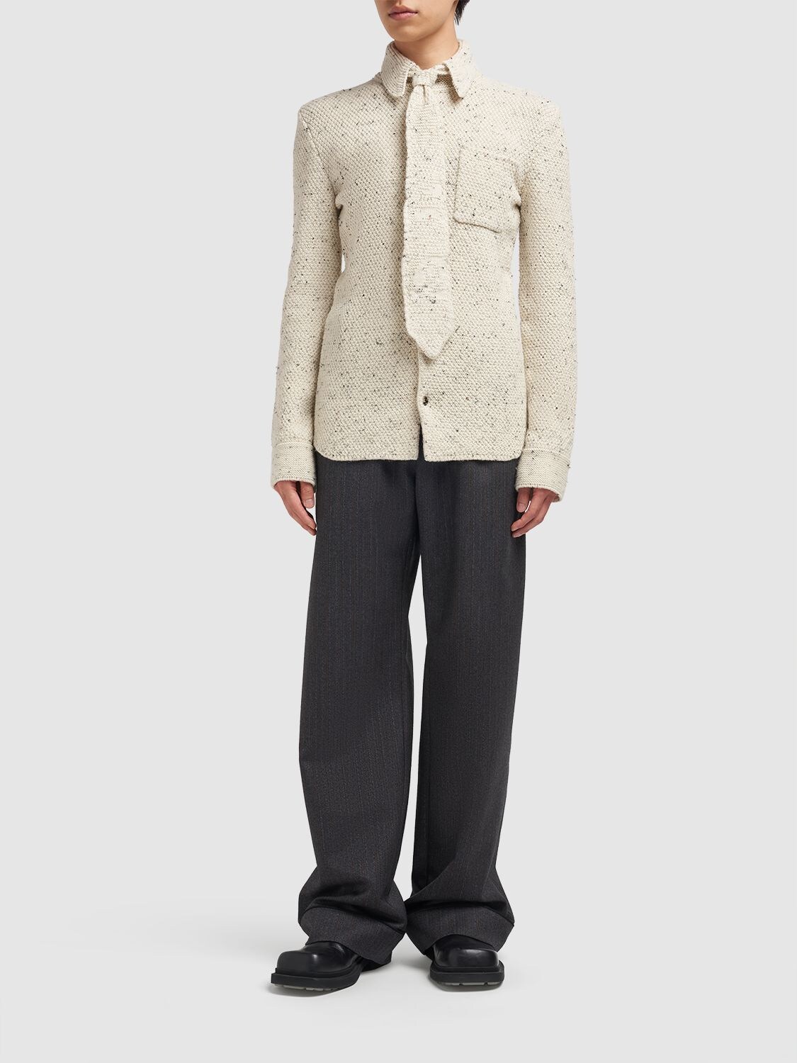 Shop Bottega Veneta Textured Knit Wool Shirt In Dove