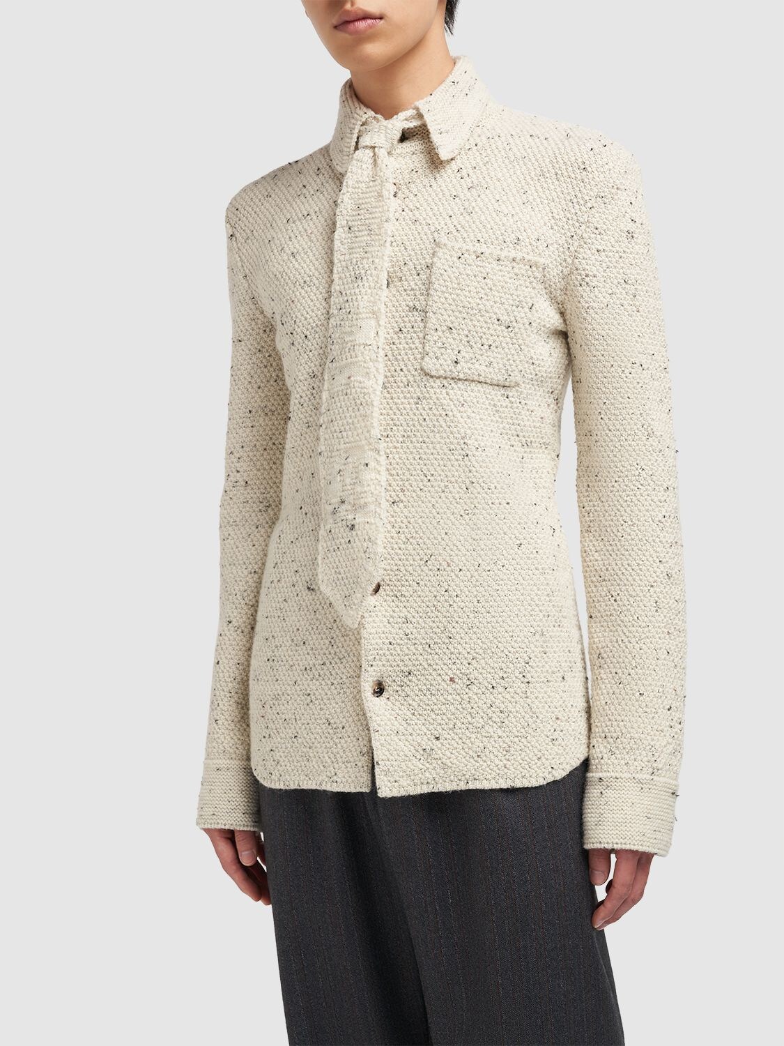 Shop Bottega Veneta Textured Knit Wool Shirt In Dove