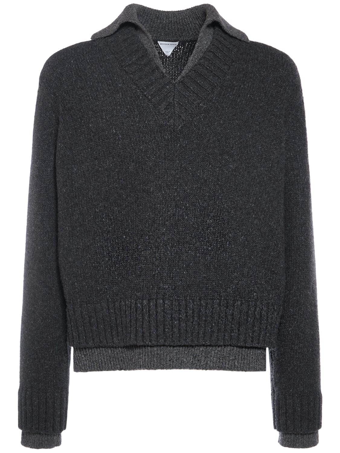 Shop Bottega Veneta Double Layer Wool Knit Sweater In Anthracite