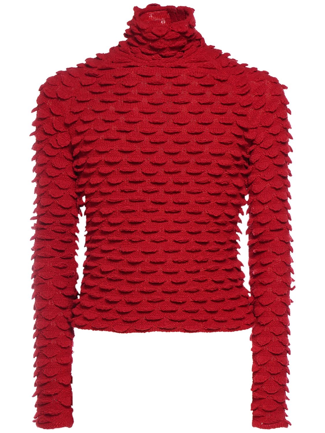 Shop Bottega Veneta Fish Scales Wool Blend Knit Sweater In Scarlet