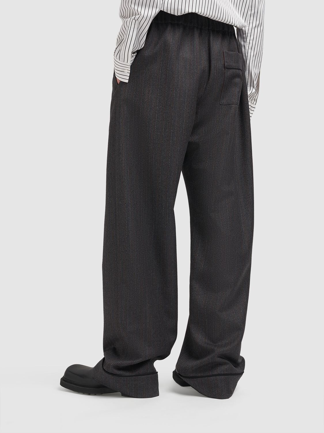 Shop Bottega Veneta Wool Chevron Pants In Heather Grey