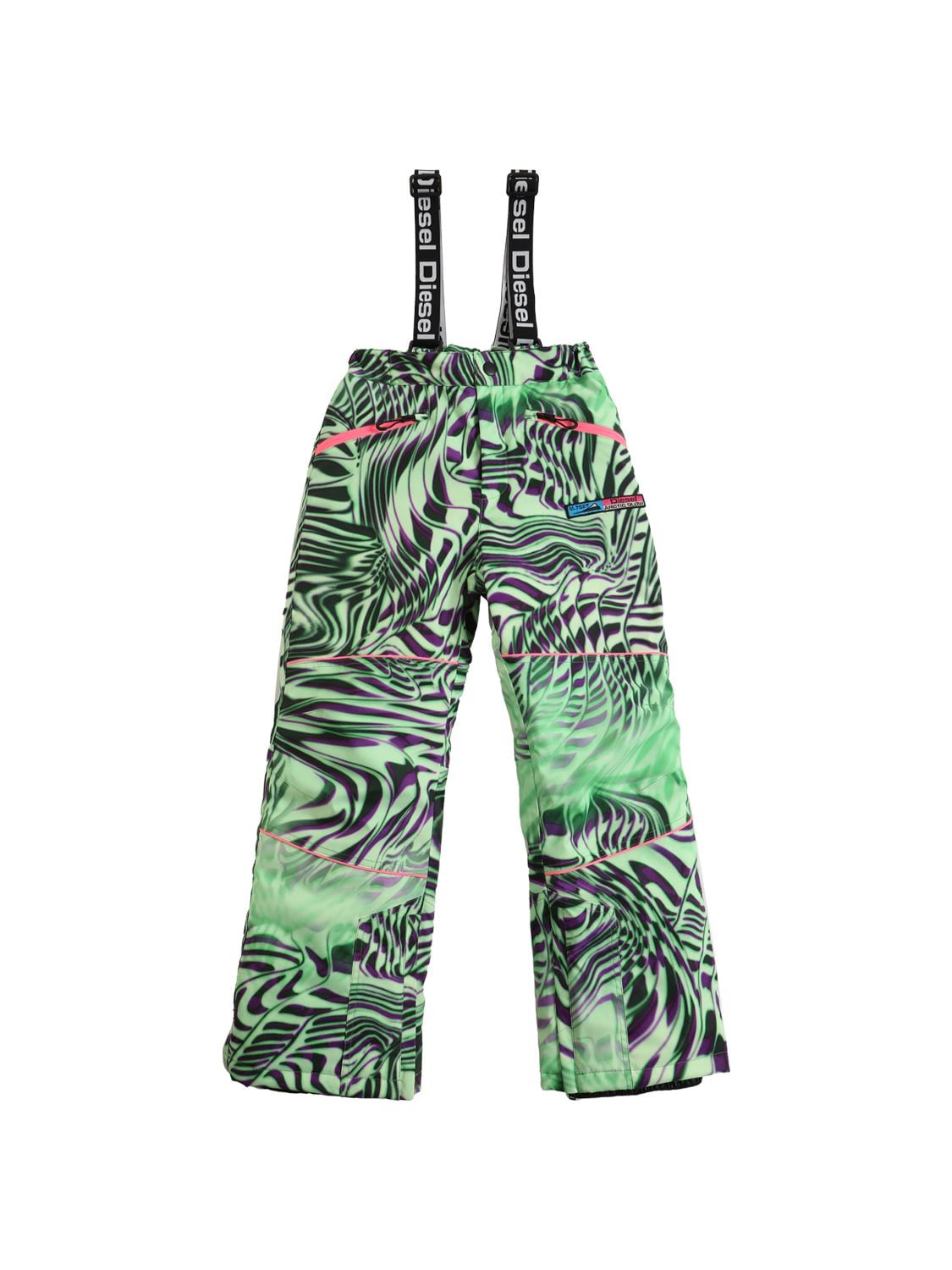 Diesel Kids' Printed Nylon Ski Pants In Green,purple